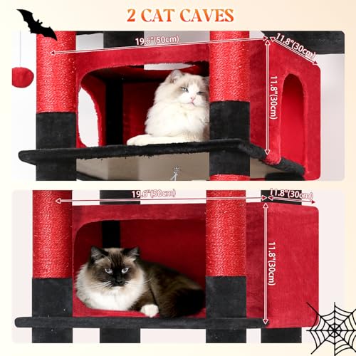 Gothic Giant Tall Heavy Duty Cat Tower for Indoor Large Cat (Black Red / 83 inch)