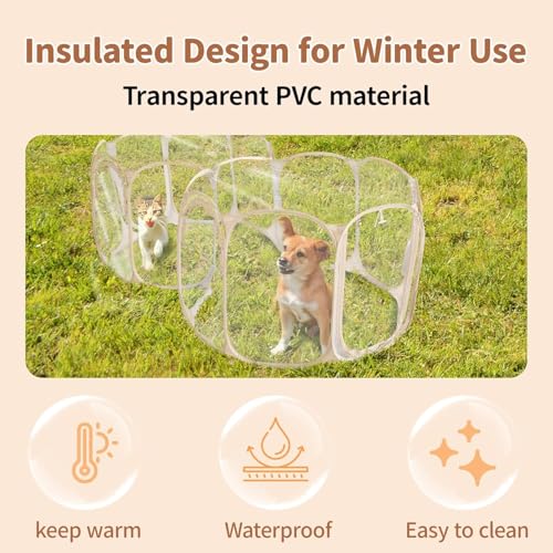 Cold Resistant Cat Playpen PVC Dog Playpen Puppy Playpen (Clear / 83.5"L x 41.4"W x 32.3"H)