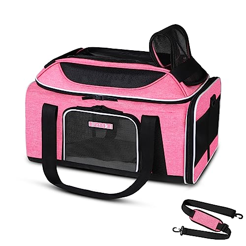 Top Expandable Small Pet Carrier 17"x12"x8.5" Airline Approved (17.0"L x 12.0"W x 8.5"H / Pink)