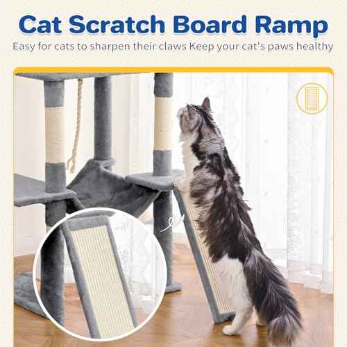 63" Multi Level Cat Tree Tower for Indoor Cats (Light Grey)