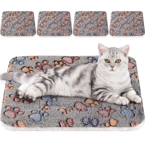 4 Pack Soft Pet Bed Mat Small Dog Crate Fleece (21 x 14 Inches / Gray)
