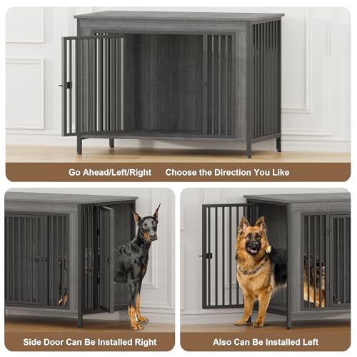 47.24" Dog Crate Furniture for 1 or 2 Dogs (Dark Grey / 47.2"L x 28.4"W x 37.0"H)