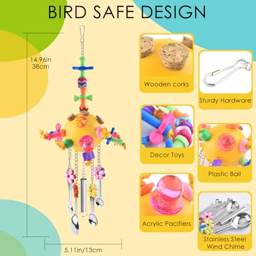 Bird Toys 2PCS Parrot Pull Spoons Colorful Acrylic Stick Chew Toys for Amazon Parrot (Blue + Yellow)