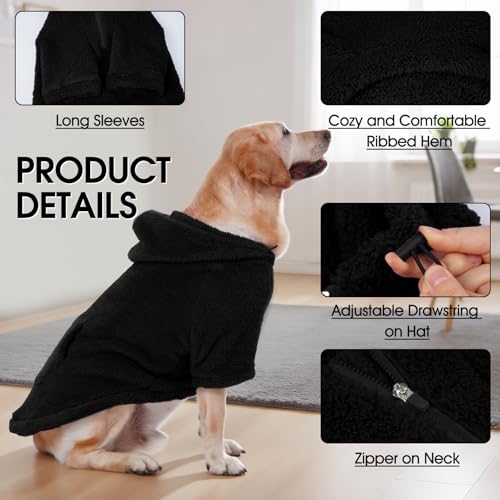 Fuzzy Dog Sweater with Adjustable Hood & Harness Hole (XX-Large / Black)