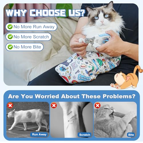 Cat Grooming Wrap for Nail Trimming (M-21.6in ( Weight:＜ 6lbs ) / Cartoon)