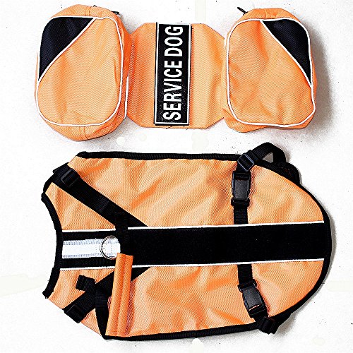 Dog Vest Harnesses with Saddlebag Backpack for Camping & Travel (M / Orange)