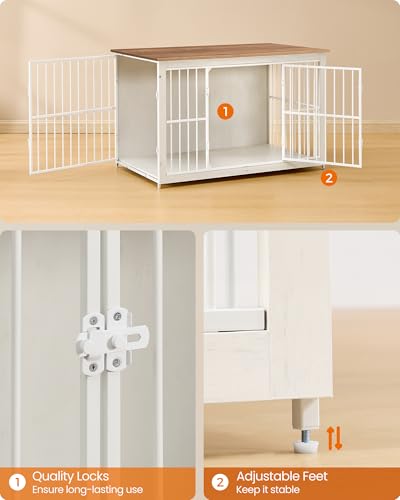 48" Dog Crate Furniture (Rustic White + Honey Brown / 48.0"L x 29.0"W x 29.0"H)