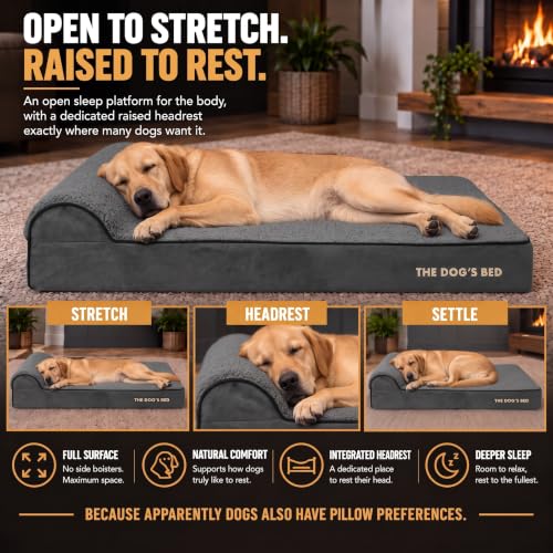 The Dog’s Bed Orthopedic Memory Foam Dog Bed with Headrest Large (Grey Plush / L (40"L x 25"W x 6"Th))