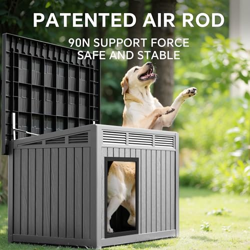 Dog House Weatherproof Resin Outdoor Dog House for Large Dogs (Grey and Black / 42.87*32.95*31.61)
