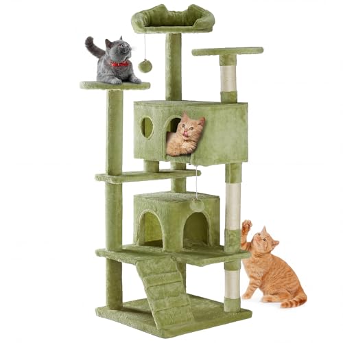 54 inch Cat Tree Tower with Scratching Posts (Green / 54 Inch)