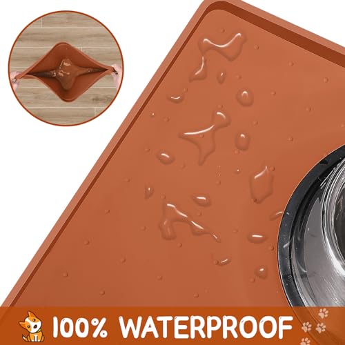 Silicone Cat & Dog Food Mat for Floors Waterproof (Brown / 22''×14'')