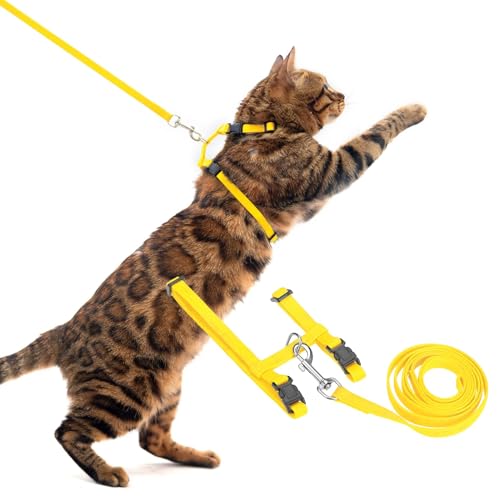 Adjustable Cat Harness and Leash Set Escape Proof Kitten Strap Collar for Walking Travel (Medium / Yellow)