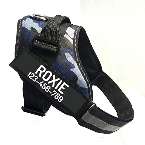 Custom No Pull Dog Harness with Name and Phone Number (XS (5-9LBS) / Camouflage Navy)