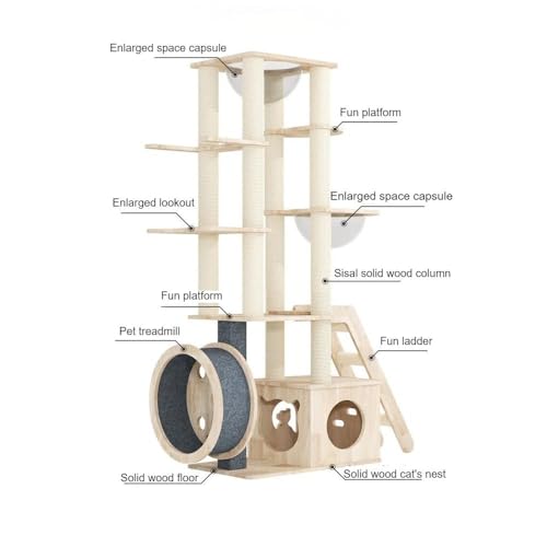 Large Cat Tree Tower Solid Wood (52.36 x 70.47 x 17.72 in)