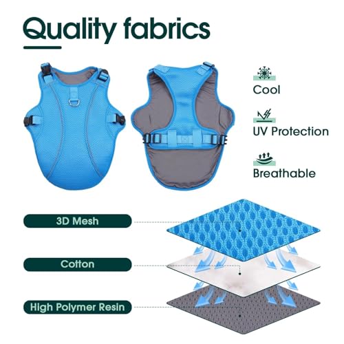 Dog Cooling Vest for Large Dogs with with Sun Protection (Xxl (Chest Girth:31.1'') / Ocean Blue)