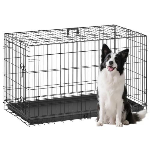 Dog Crate for Large Dogs 42 Inch Folding Kennel Metal Pet Cage Black (Black / 42.0"L x 24.0"W x 26.0"H)