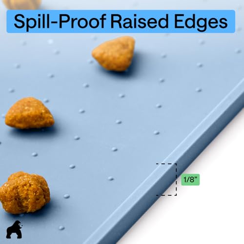 Dog Food Mat 100% Waterproof Silicone (Light Blue / 26"l X 17"w)