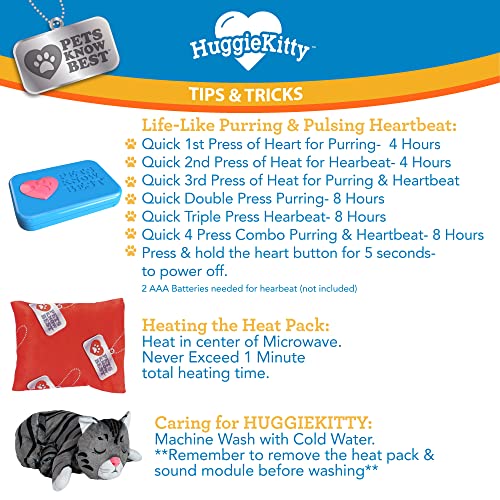 HuggieKitty Comfort Purring Companion with Heartbeat Sleep Aide for Cats & Kittens (Grey)
