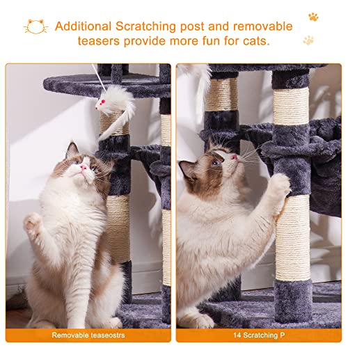 Cat Tree 70 inches Tall Cat Tower for Indoor Large Cats HCT032G (70.08 inch / Smoky Gray)