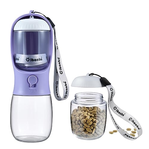 Dog Water Bottle Portable with Food Container & Filter for Travel (#06 Purple / 10oz)