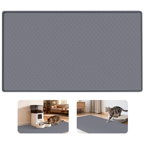 Cat Food Mat Extra Large Silicone Pet Bowl Mat 51''x25.6'' (Dark Grey / 51"L x 25.6"W)