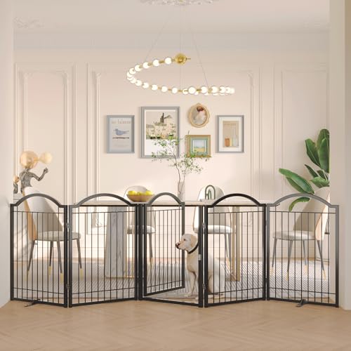 Metal No Assembly Freestanding Dog Gate with Door Walk Through (Black / 5 panels)