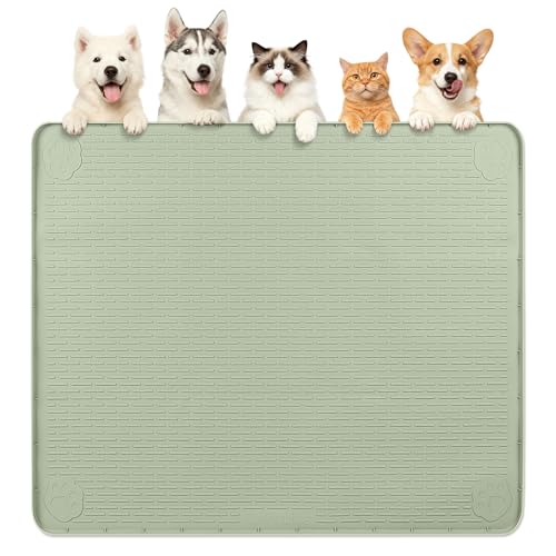 Dog Food Mat 40''x40'' Extra Large Dog Mat for Food and Water (40"L x 40"W / Green)