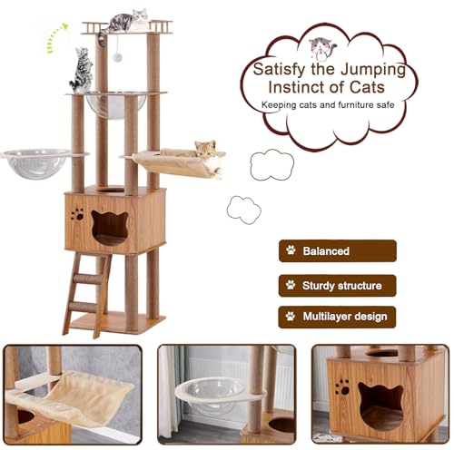 61'' Wooden cat Tree with cat Condo (P15)
