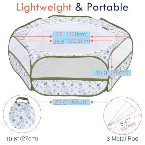 Small Animal Playpen with Zippered Cover (Blue + White Flower)
