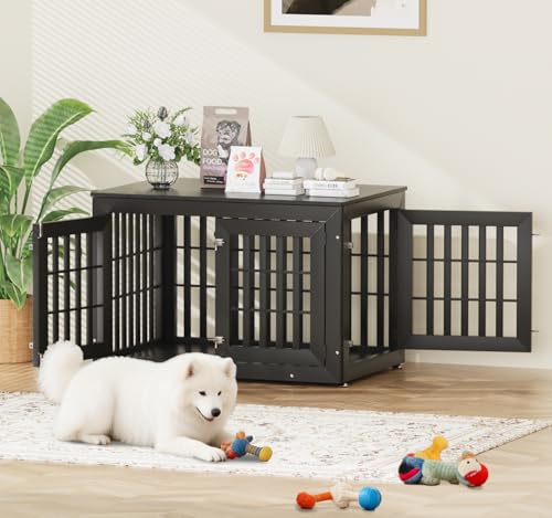 42" Heavy Duty Dog Crate Furniture for Large (42.1"L x 28.7"W x 28.5"H / Black)