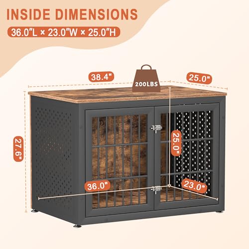 38" Heavy Duty Dog Crate Furniture for Large and Medium Dogs (38.4"L x 25.0"W x 27.6"H / Brown)