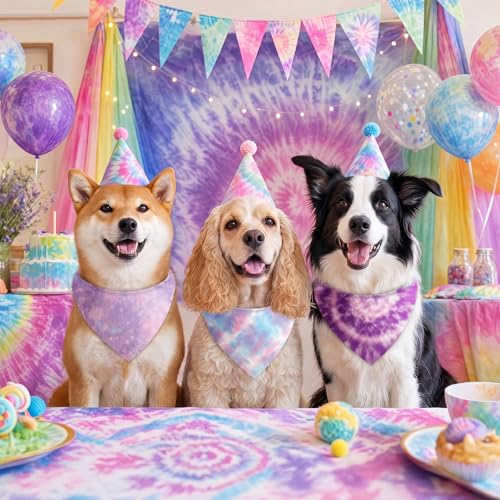 100 Pcs Tie Dye Dog Bandanas Bulk (Tie-dye / 25.6 x 17.7 x 17.7 Inch)
