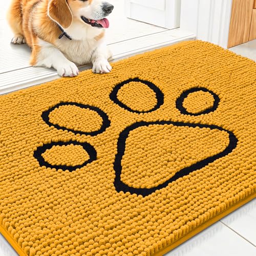 Dog Door Mat for Muddy Paws (30"X20" / Golden Yellow and Black)