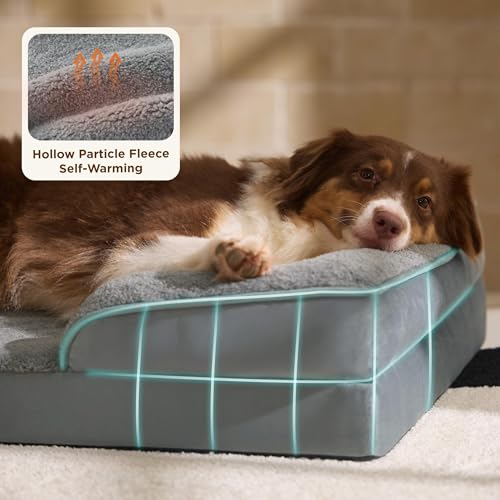 XL Self Warming Orthopedic Dog Bed Washable Original Design (Self Warming-Grey / 42"l X 32"w X 6.5"th)