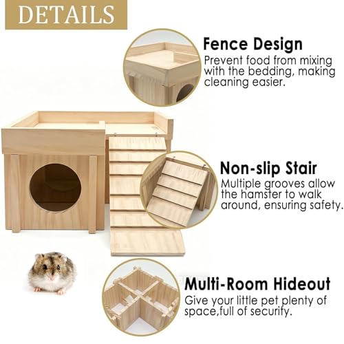 Wooden Hamster Hideout House with Platform
