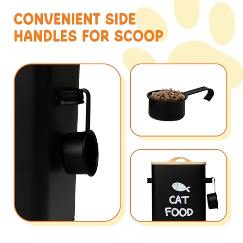 Airtight Cat Food Storage Container with Bamboo Lid & Scoop (Matte Black)