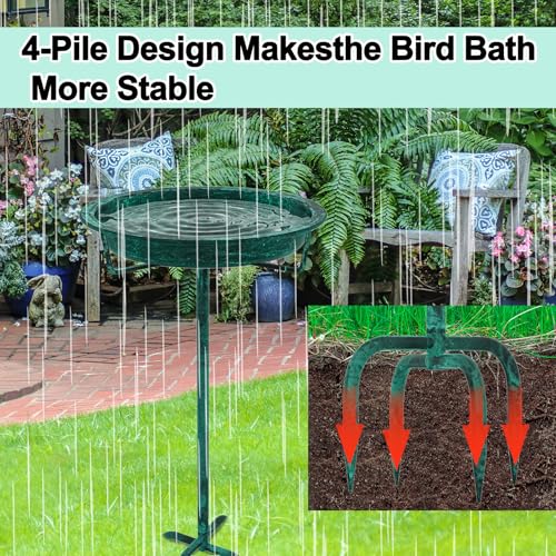 Metal Bird Bath for Outside (Retro Green)