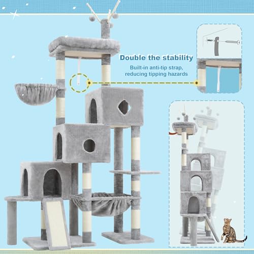 Cat Tree Tower with 3 Condos (74.8 inches / Light Gray)