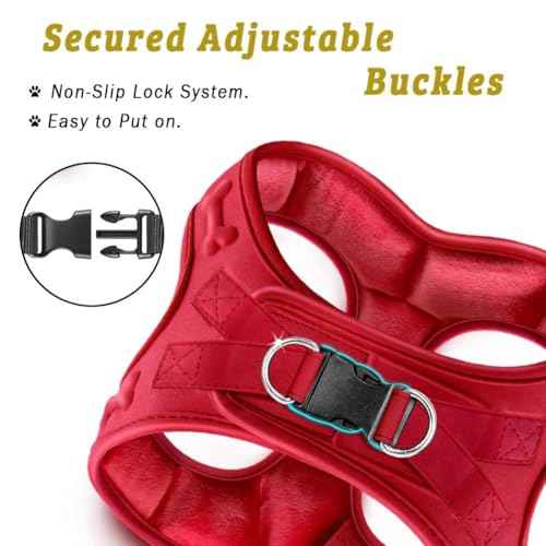 Comfort Fit Dog Harness Step in No Pull Harness for Small Medium Sized Dogs Soft Padded No Escape Harness Adjustable Easy Buckle with Leash Attachment D (XS (Chest 13"-14.5") / Red Plush)
