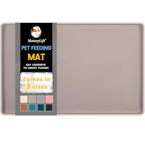 Silicone Cat & Dog Food Mat for Floors Waterproof (Taupe / 24''×16'')