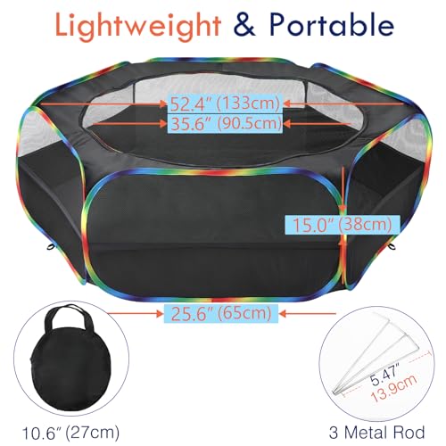 Small Animal Playpen with Zippered Cover (Black + Rainbow)
