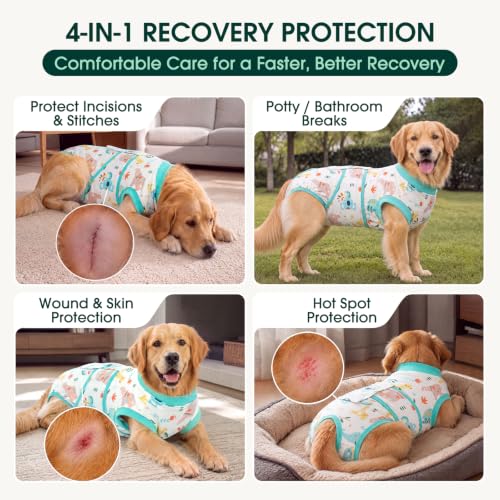 Recovery Suit for Dogs Cats (S (Back:11.4-13.4'', Weight:7-15 Lb) / Jungle Critter)