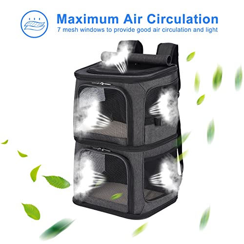 2-in-1 Double Pet Carrier Backpack for Small Cats & Dogs, Black (Black / 14.6"L x 11.2"W x 21.6"H)
