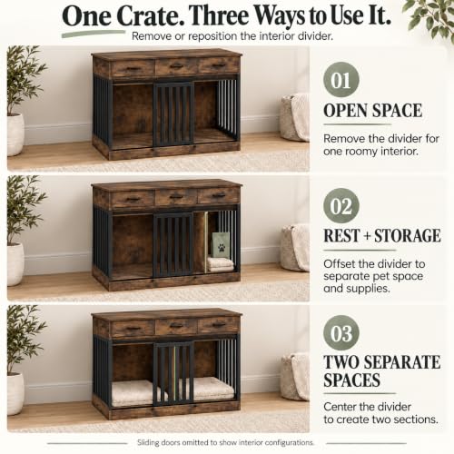 Furniture Dog Crate for Medium to Large Dogs (Brown / 47.6"L x 22.8"W x 35.5"H)