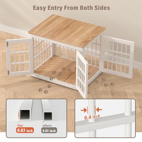 26" Heavy Duty Dog Crate Furniture for Small Dogs (White + Natural / 26.0"L x 20.5"W x 22.0"H)