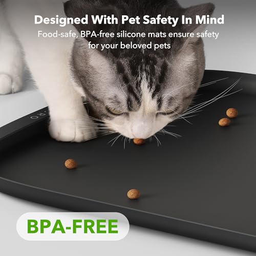 Dog Food Mat Keep Floors Clean Under Food & Water Bowls (Black / 22"L x 16.5"W)