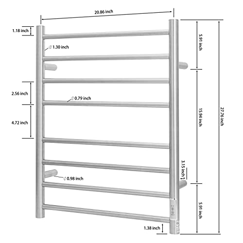 Towel Warmer Wall Mounted with Built (8 Bars / Brushed Nickel)