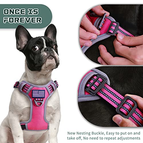 Tactical Dog Harness for Small Dogs No Pull (Rose Red / S(Neck:13-16", Chest:15-23"))