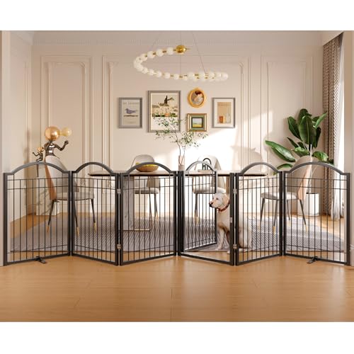 Metal No Assembly Freestanding Dog Gate with Door Walk Through (Black / 6 panels)