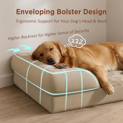 Waterproof Orthopedic Dog Beds for Large Sized Dog (38.0"L x 25.0"W x 7.0"Th / Light Brown)